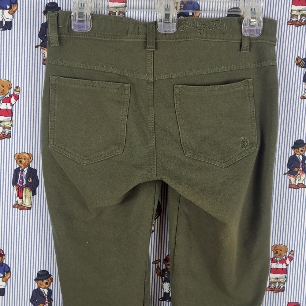 Indigo Rein Womens sz 7 olive green mid rise casual med weight soft skinny pants